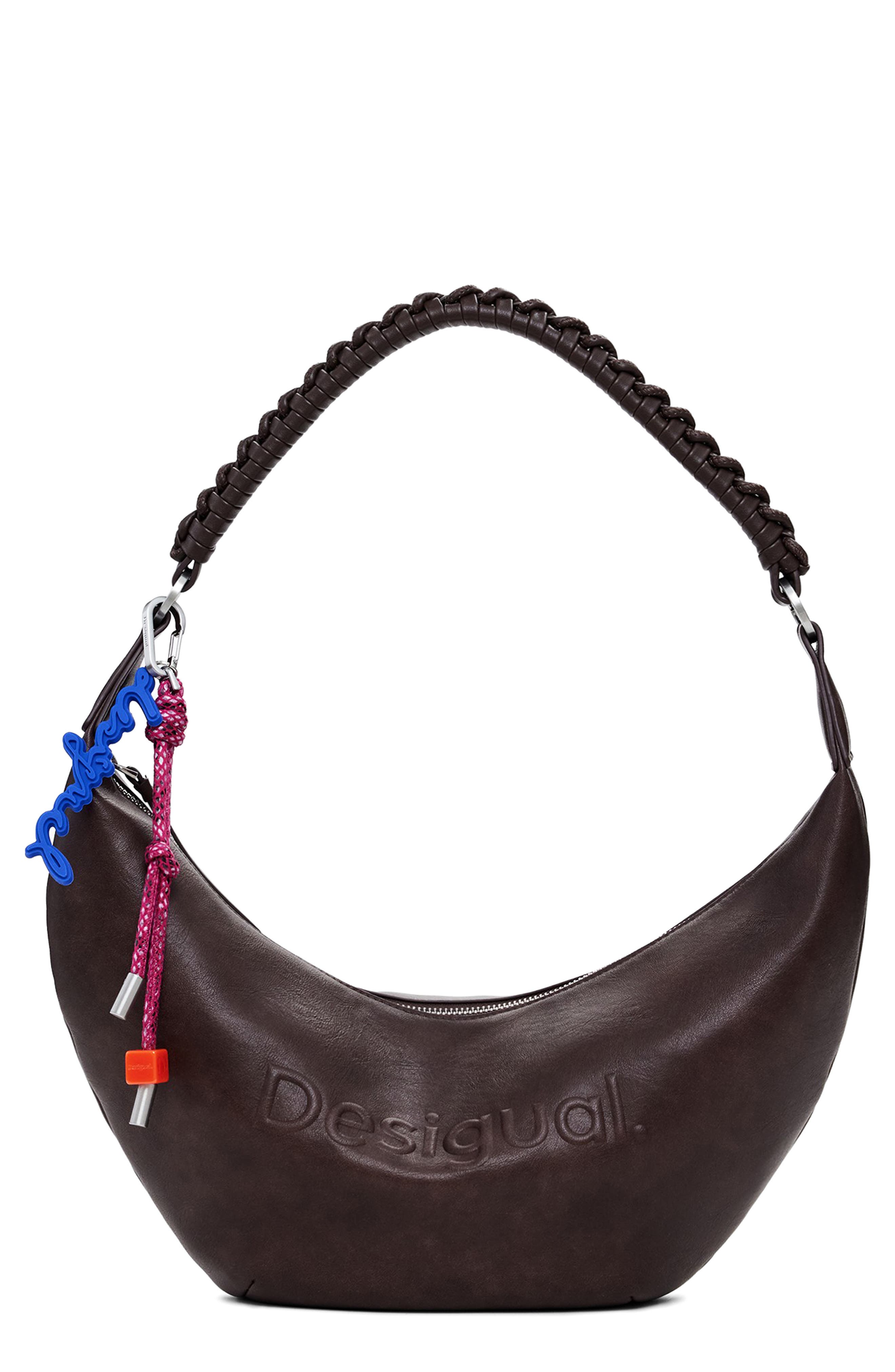 Desigual Faux Leather Shoulder Bag, Main, color, Dark Brown