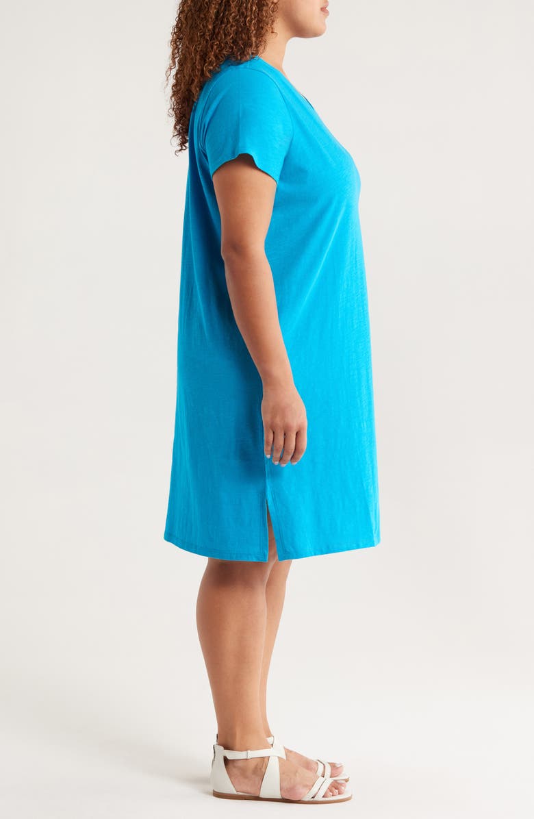 Eileen Fisher V-Neck Organic Cotton T-Shirt Dress, Alternate, color, Oahu Blue