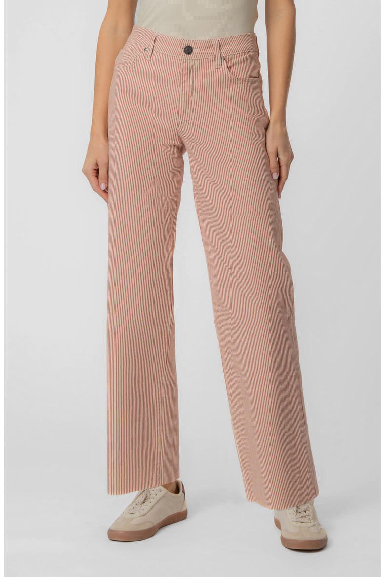 Stripe Raw Hem High Waist Ankle Wide Leg Jeans, Main, color, RED/ IVORY