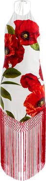 Alice + Olivia Mallory Fringe Halter Linen Blend Maxi Dress