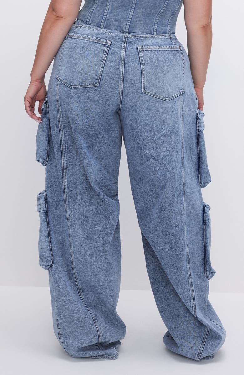 Good American Wide Leg Denim Cargo Jeans, Alternate, color, 