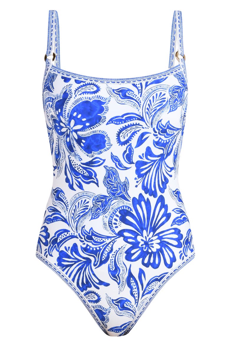 Botanical Brocade One-Piece Swimsuit, Alternate, color, LAPIS