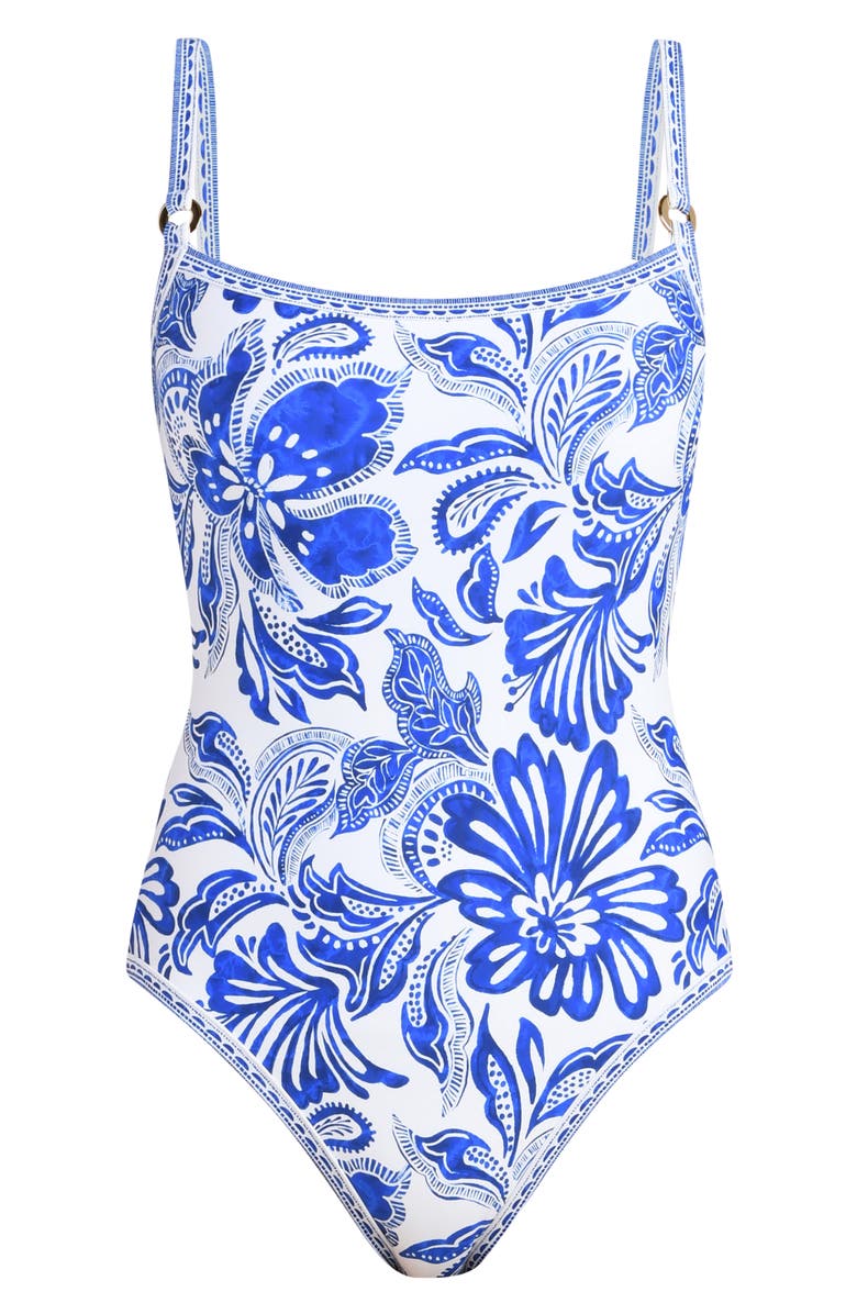 La Blanca Botanical Brocade One-Piece Swimsuit, Alternate, color, Lapis