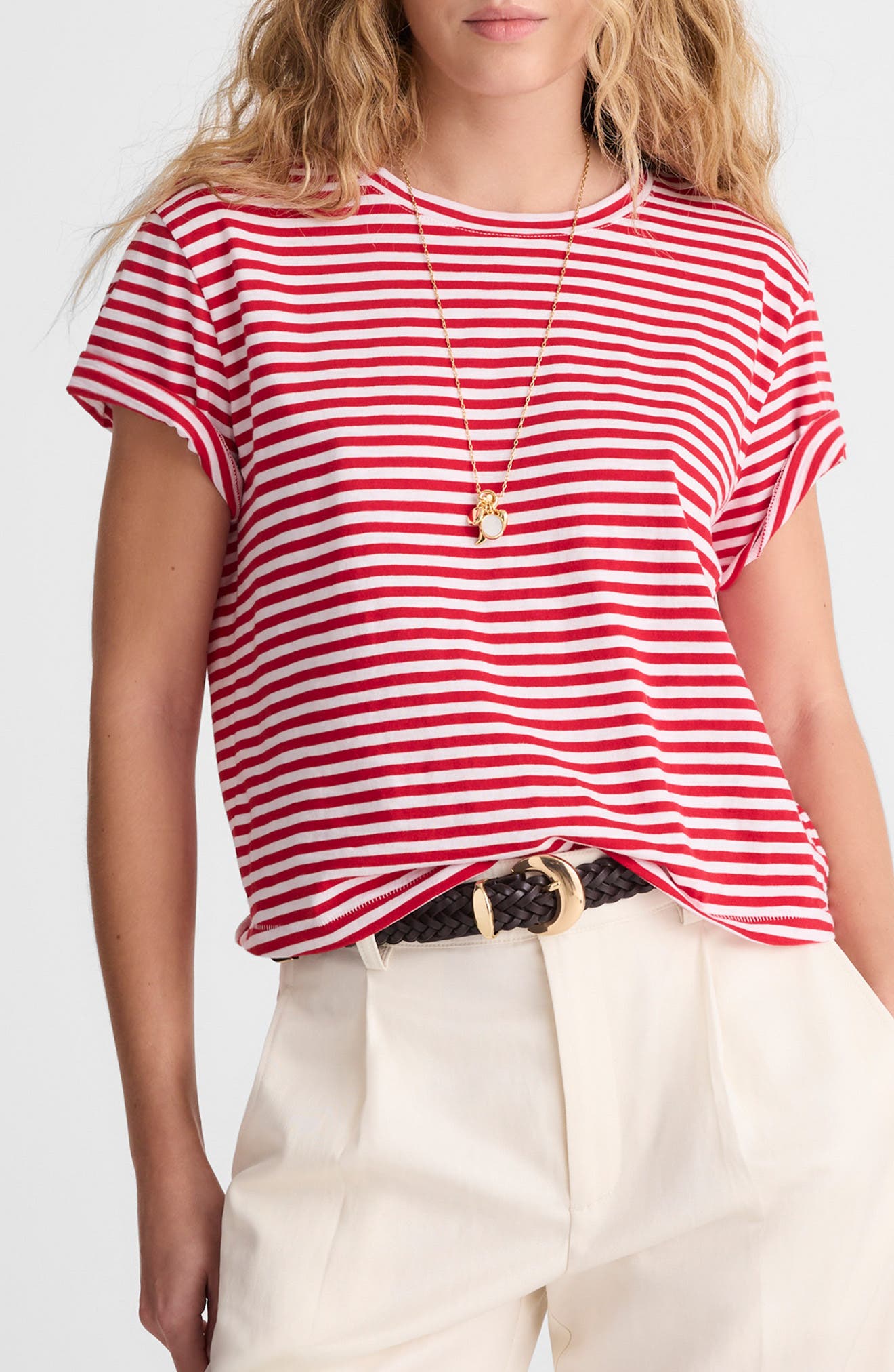 Stripe Boxy Crop Slub T-Shirt - image 4