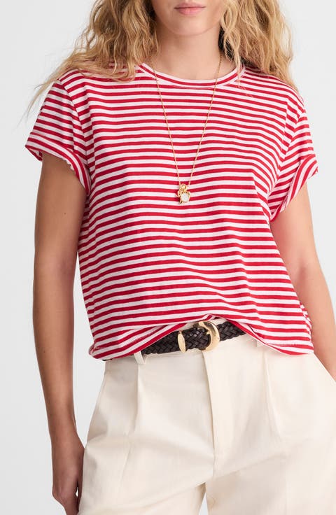 Stripe Boxy Crop Slub T-Shirt