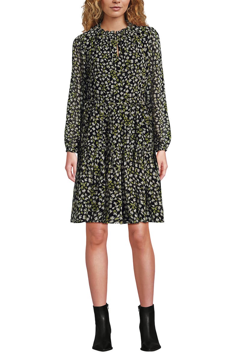 Lands' End Chiffon Above the Knee Adjustable Dress, Main, color, Black Mini Bloom Floral