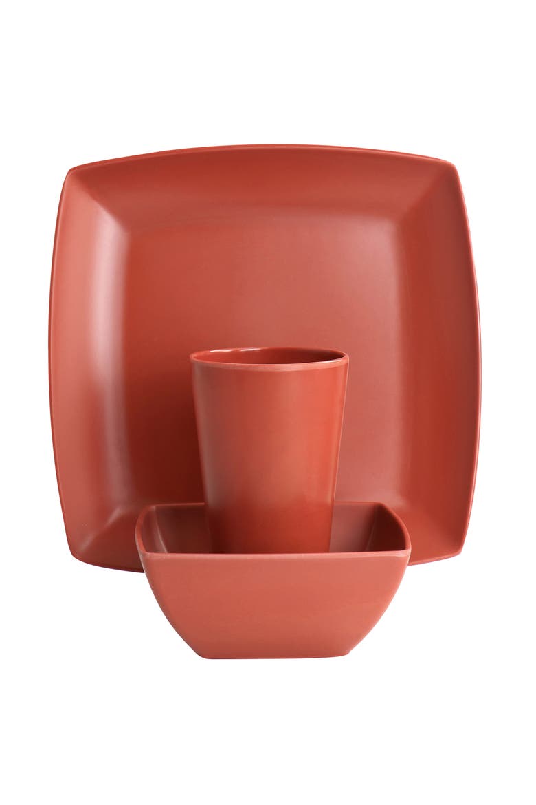 Grayson Melamine 12 Piece Square Dinnerware Set, Alternate, color, Orange