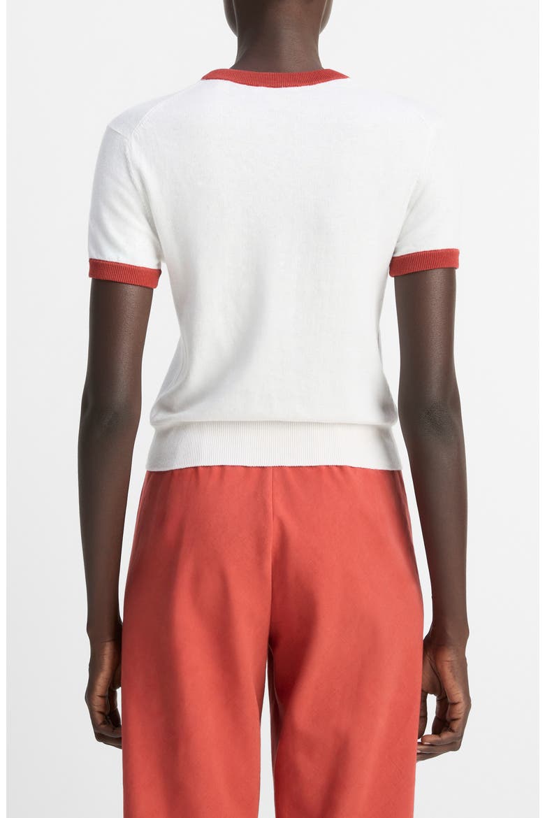 Ringer Short Sleeve Sweater, Alternate, color, OFF WHITE/ BRICK ROS