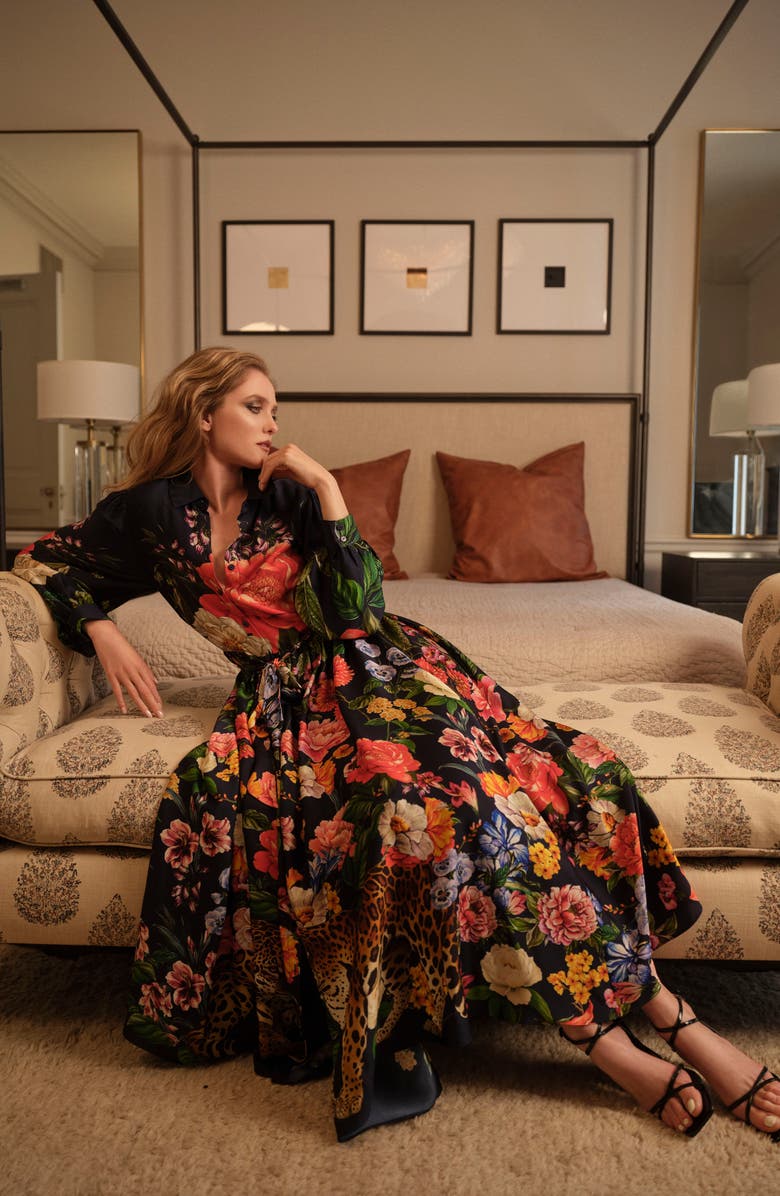 Elie Tahari The Melina Sahara Desert Print Long Sleeve Stretch Silk Shirtdress, Alternate, color, 