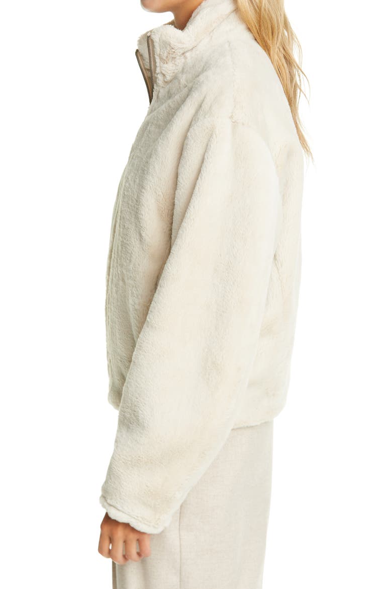 Zip Front Plush Faux Fur Jacket, Alternate, color, CREME