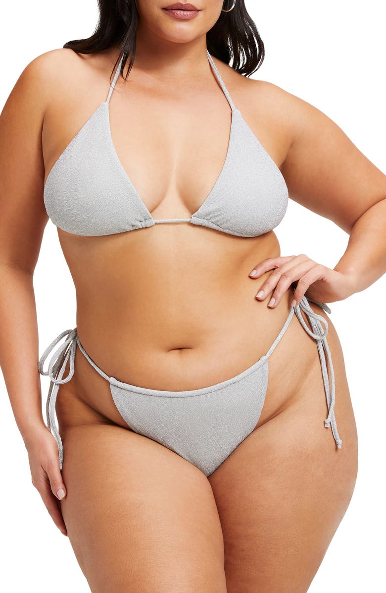 Good American Sparkle Tiny Ties Triangle Bikini Top, Alternate, color,