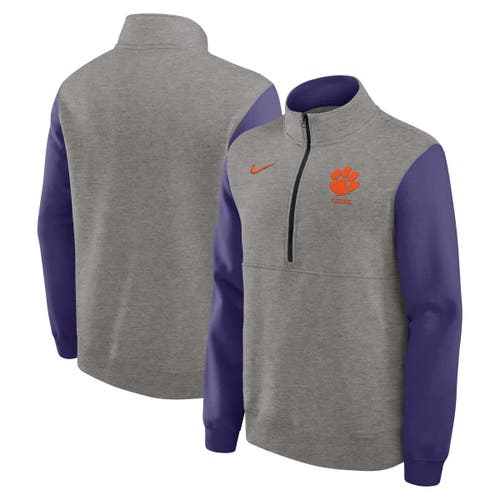 Nike Heather Gray/purple Clemson Tigers Club Fleece Half-zip Pullover