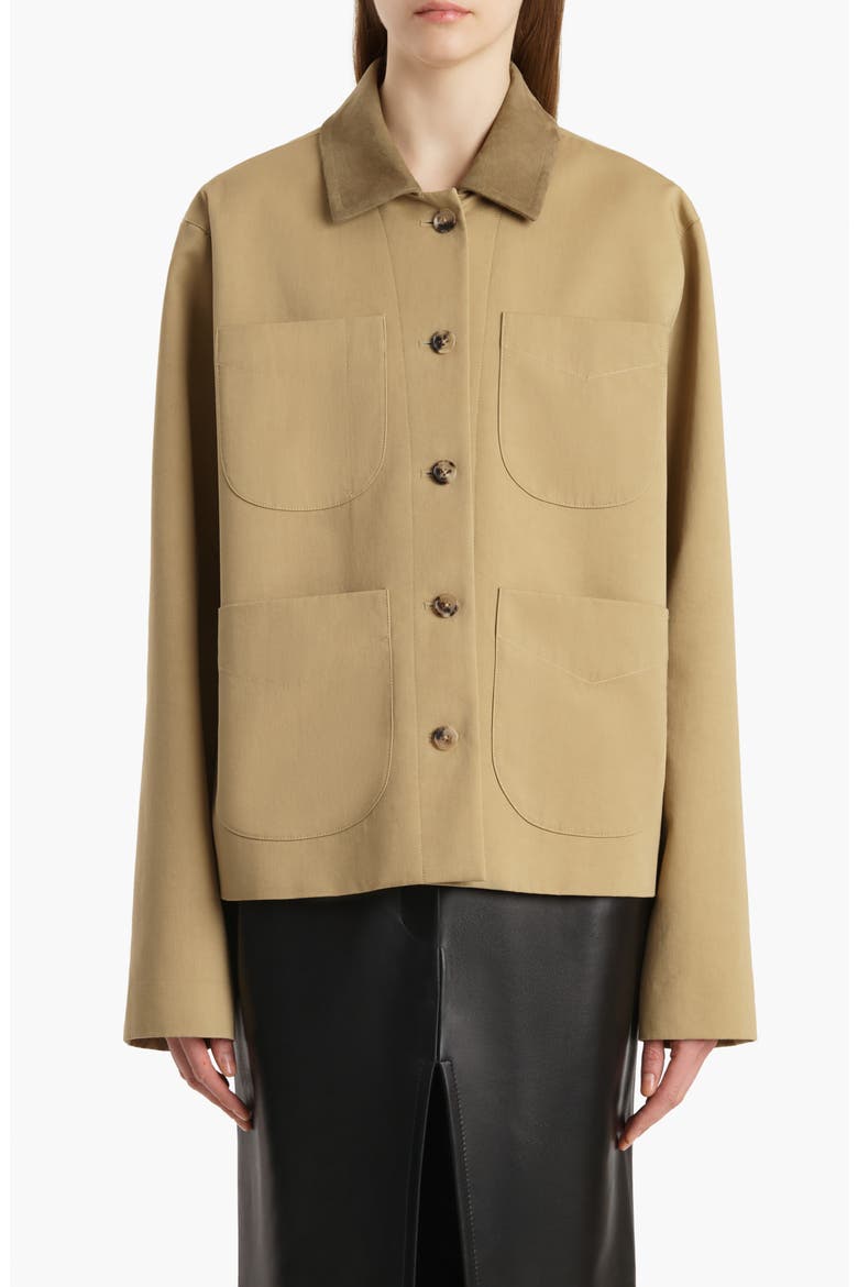 Wyatt Suede Collar Cotton Gabardine Chore Coat, Main, color, WHEAT