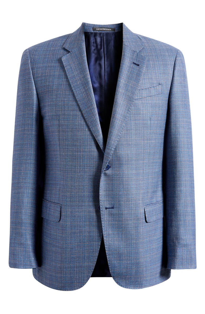 Emporio Armani Slub Blue Mélange Wool & Silk Blend Sport Coat, Main, color, Blue