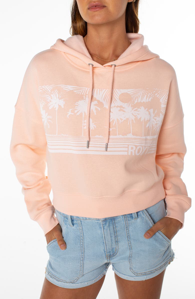 Roxy Breakwater Fleece Graphic Hoodie, Main, color, Tropical Peach