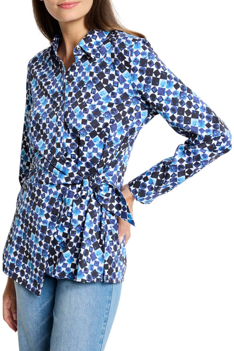 Baubles Side Tie Stretch Cotton Shirt, Main, color, BLUE MULTI