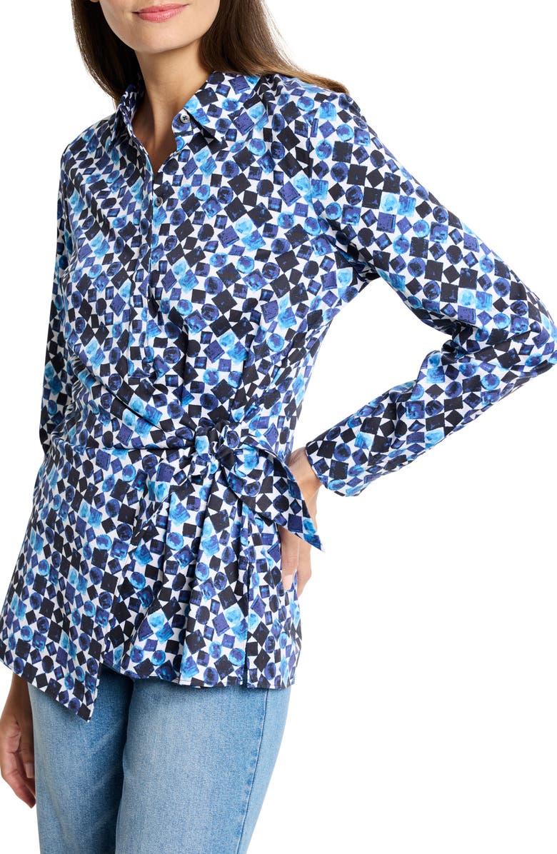 NIC+ZOE Baubles Side Tie Stretch Cotton Shirt, Main, color,
