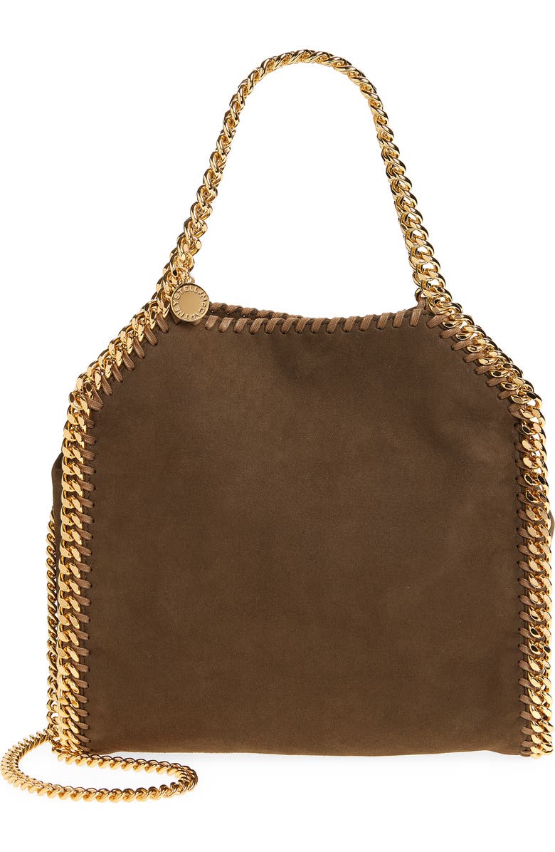 Stella McCartney Mini Falabella Faux Suede Crossbody Bag, Main, color, Moka