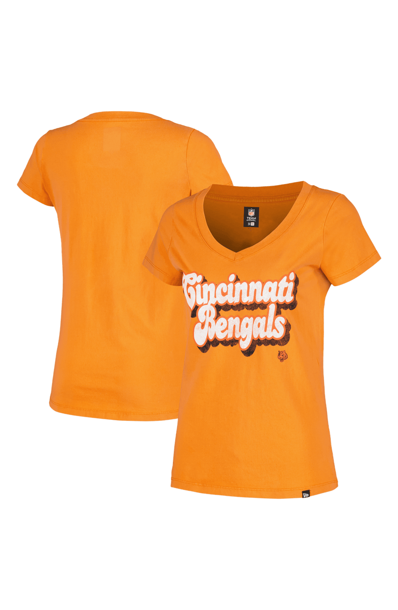 New Era Women's New Era Orange Cincinnati Bengals Enzyme Wash Low V-Neck T-Shirt, Alternate, color, 