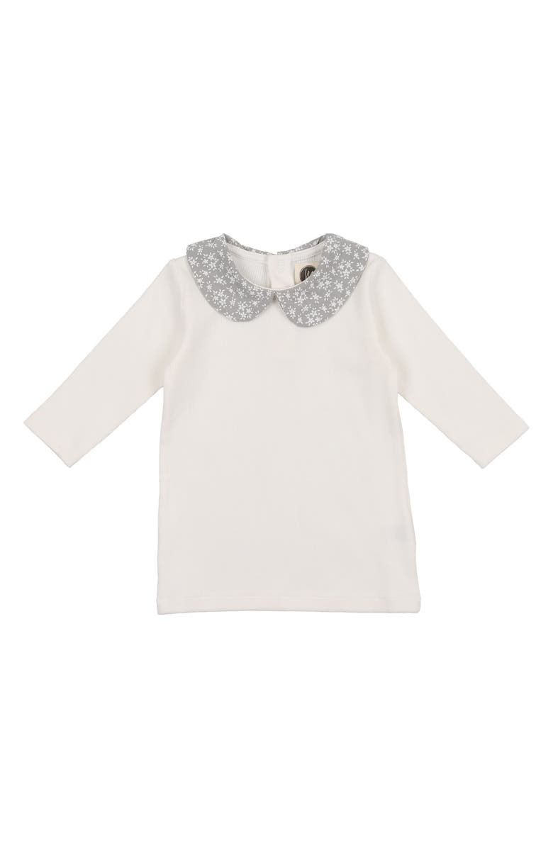 Manière Kids' Floral Peter Pan Collar Cotton Blend Rib Top, Main, color, Slate