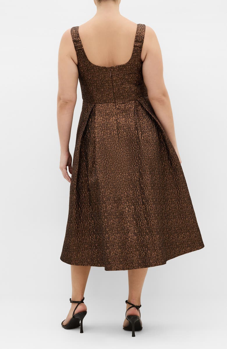 City Chic Rosella Jacquard Fit & Flare Midi Dress, Alternate, color, Metallic Bronze