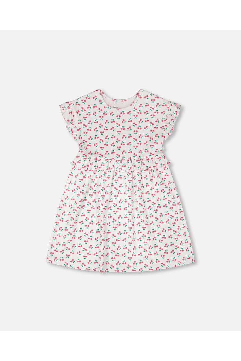 Cotton Rib Cherries Short Sleeve Dress, Main, color, White with Cherry Print