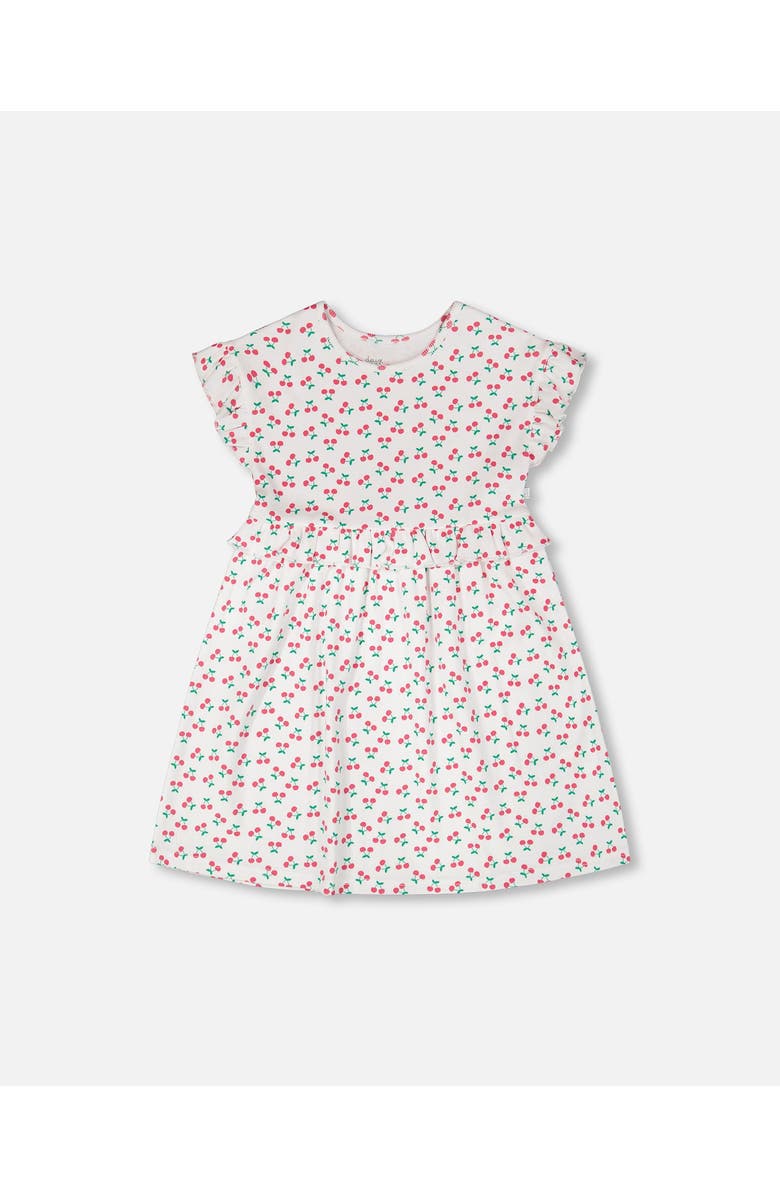 Deux par Deux Cotton Rib Cherries Short Sleeve Dress, Main, color, White With Cherry Print