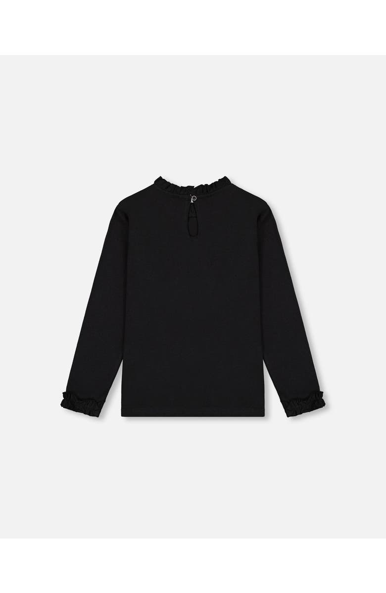 Deux par Deux Girl's T-Shirt With Frill And Print Black, Alternate, color,
