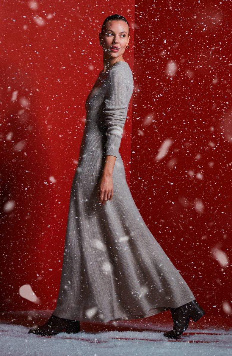 Nordstrom Long Sleeve Wool & Cashmere Rib Maxi Dress, Alternate, color, Grey Agate