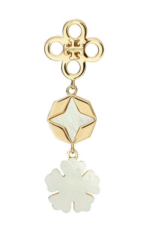 Tory Burch Kira Clover Linear Earrings In Tory Gold/mother Of Pearl