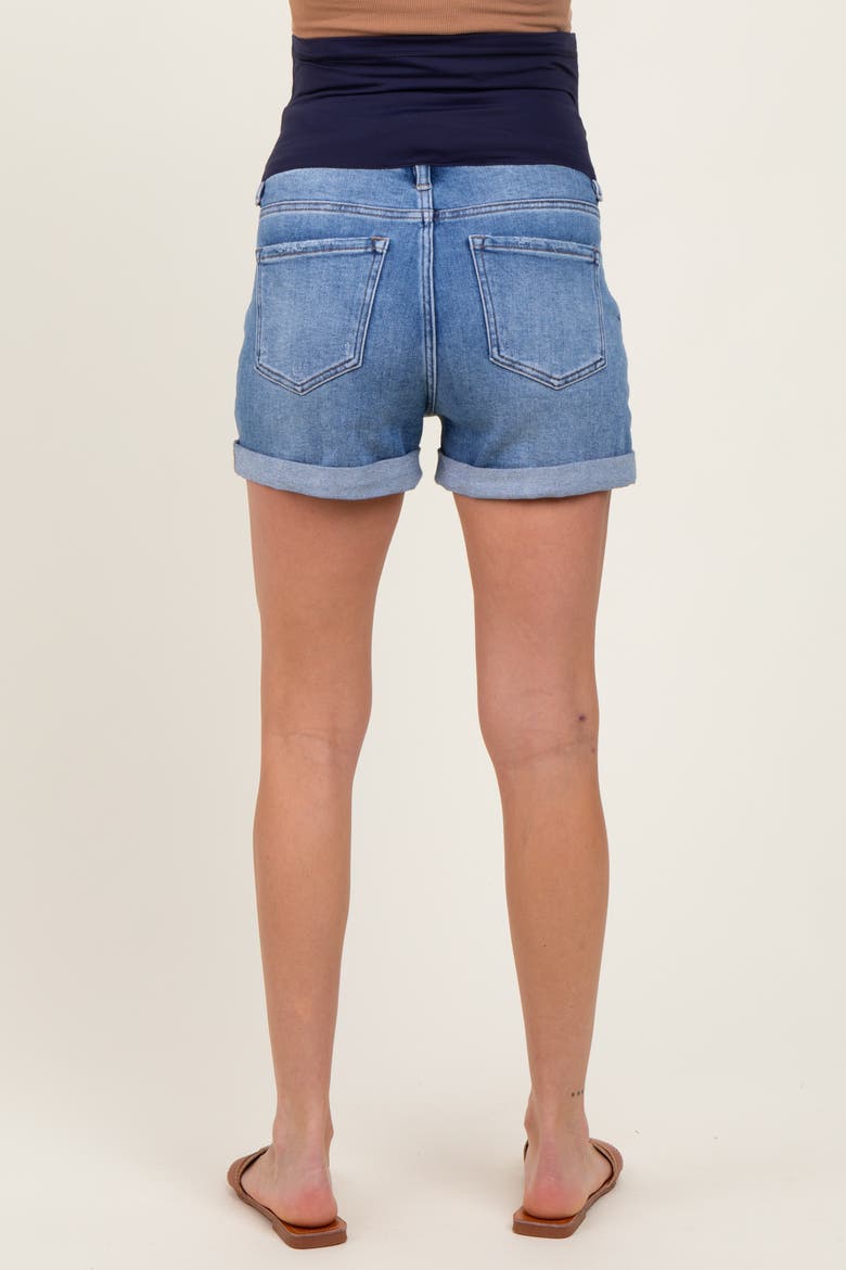 Distressed Rolled Cuff Maternity Jean Shorts, Alternate, color, Navy Blue