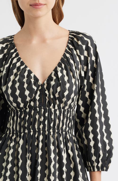Rails Paio Abstract Print Long Sleeve Cotton Midi Dress In Black