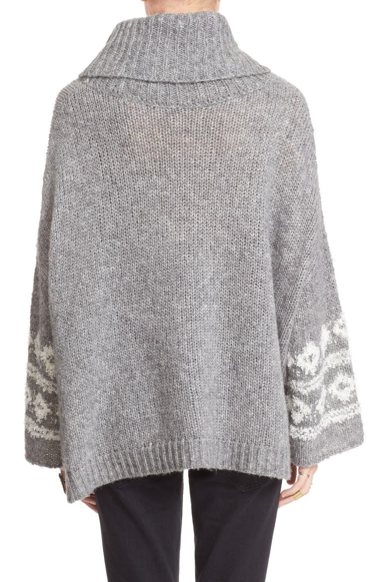 Fair Isle Split Neck Sweater, Alternate, color, CHARCOAL/ IVORY