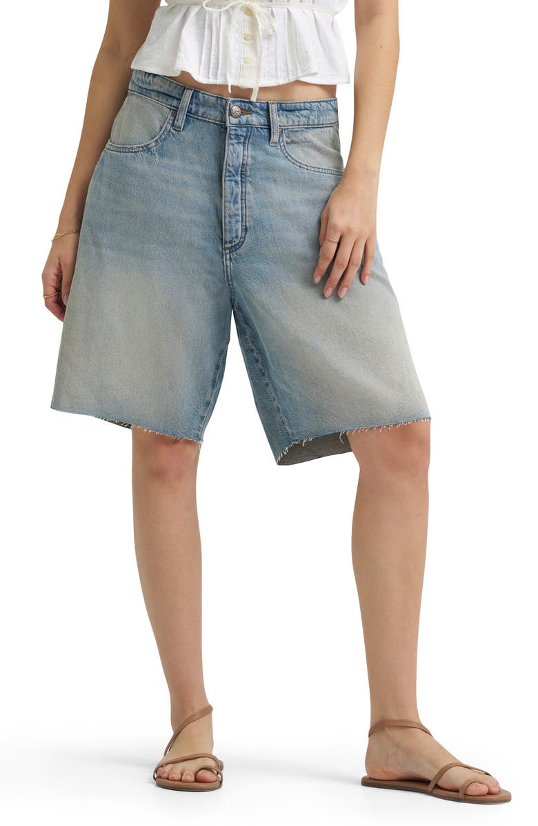 Lee Darted Slouch Raw Hem Denim Bermuda Shorts, Main, color, Warm Ocean