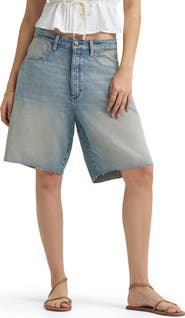 Lee Darted Slouch Raw Hem Denim Bermuda Shorts