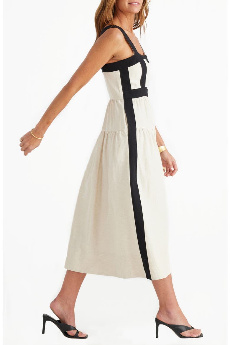 Jolie Contrast Trim Midi Dress, Alternate, color, NATURAL W/ BLACK