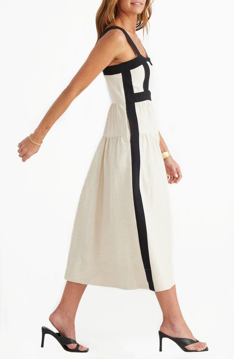 Brave+True Jolie Contrast Trim Midi Dress, Alternate, color, Natural W/ Black