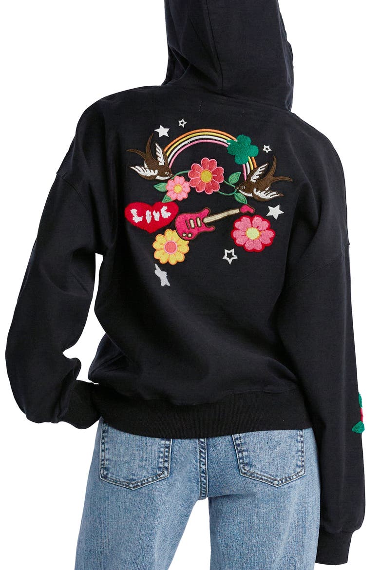 Birds of a Feather Embroidered Zip-Up Graphic Hoodie, Alternate, color, INK