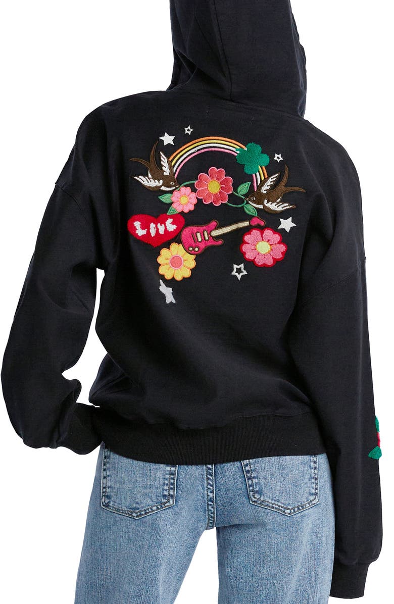 Billy T Birds of a Feather Embroidered Zip-Up Graphic Hoodie, Alternate, color, Ink