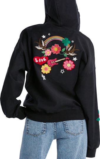Birds of a Feather Embroidered Zip-Up Graphic Hoodie