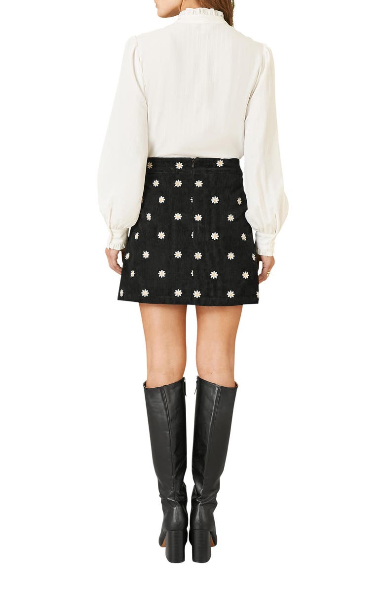 Yumi Corduroy Daisy Mini Skirt, Alternate, color, Black