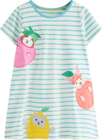 Kids' Stripe Critter Appliqué Cotton Graphic Tunic