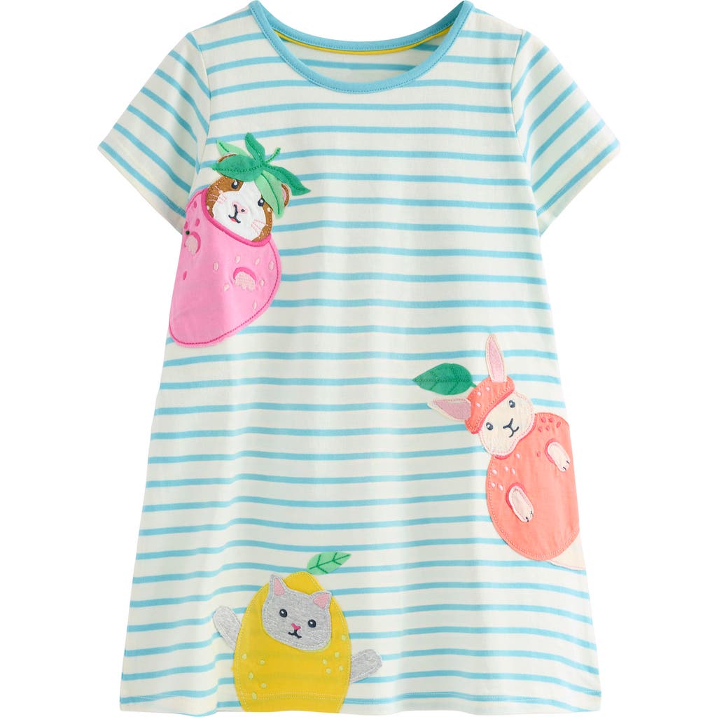 Shop Mini Boden Kids' Stripe Critter Appliqué Cotton Graphic Tunic In Caribbean Blue Animals
