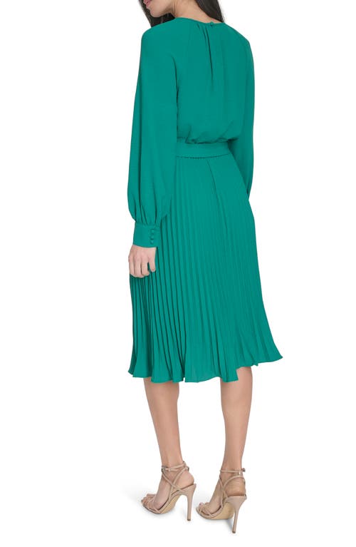 Shop Calvin Klein Aerowash Long Sleeve Pleated Midi Dress In Meadow