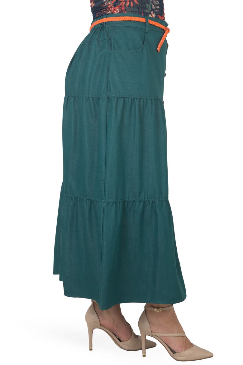 Denim Maxi Peasant Skirt, Alternate, color, OLIVE