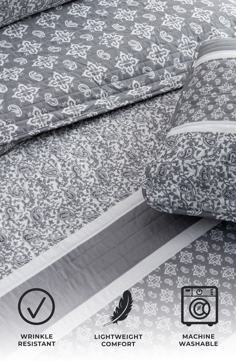 Woven & Weft Stripe & Paisley Quilt & Sham Set, Alternate, color, Grey