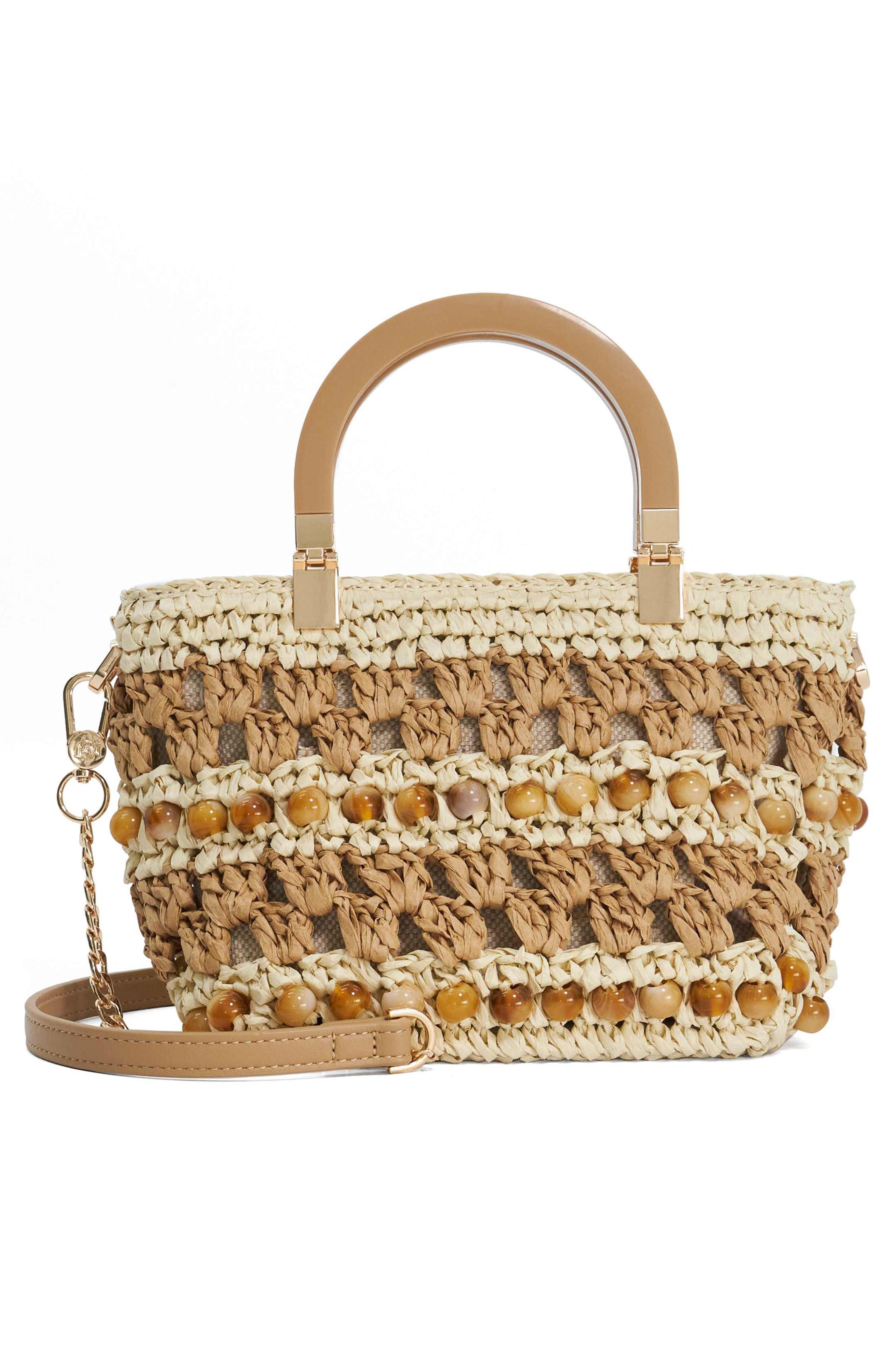 Dune London Dahlia Raffia Bead Detail Tote, Alternate, color, Natural
