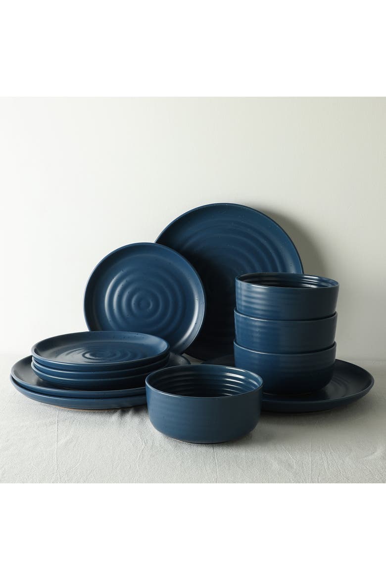 Ion Stoneware 12-Piece Dinnerware Set, Alternate, color, Blue