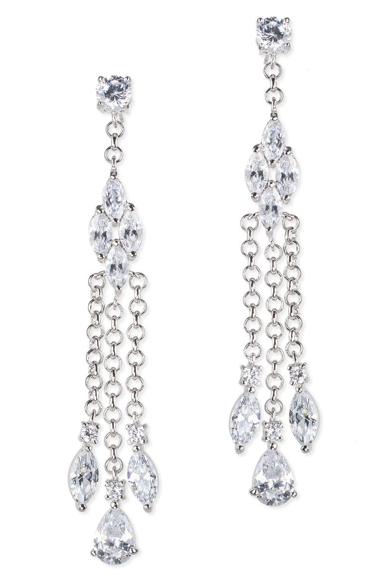 Mixed CZ Triple Drop Earrings, Main, color, CLEAR/ SILVER