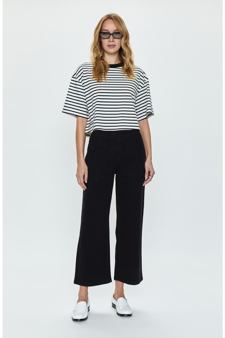 Sophia Stretch Cotton Ankle Wide Leg Pants, Alternate, color, BLACK